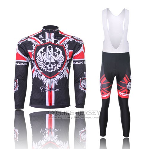 2013 Cycling Jersey Rock Racing Black and Red Long Sleeve and Bib Tight